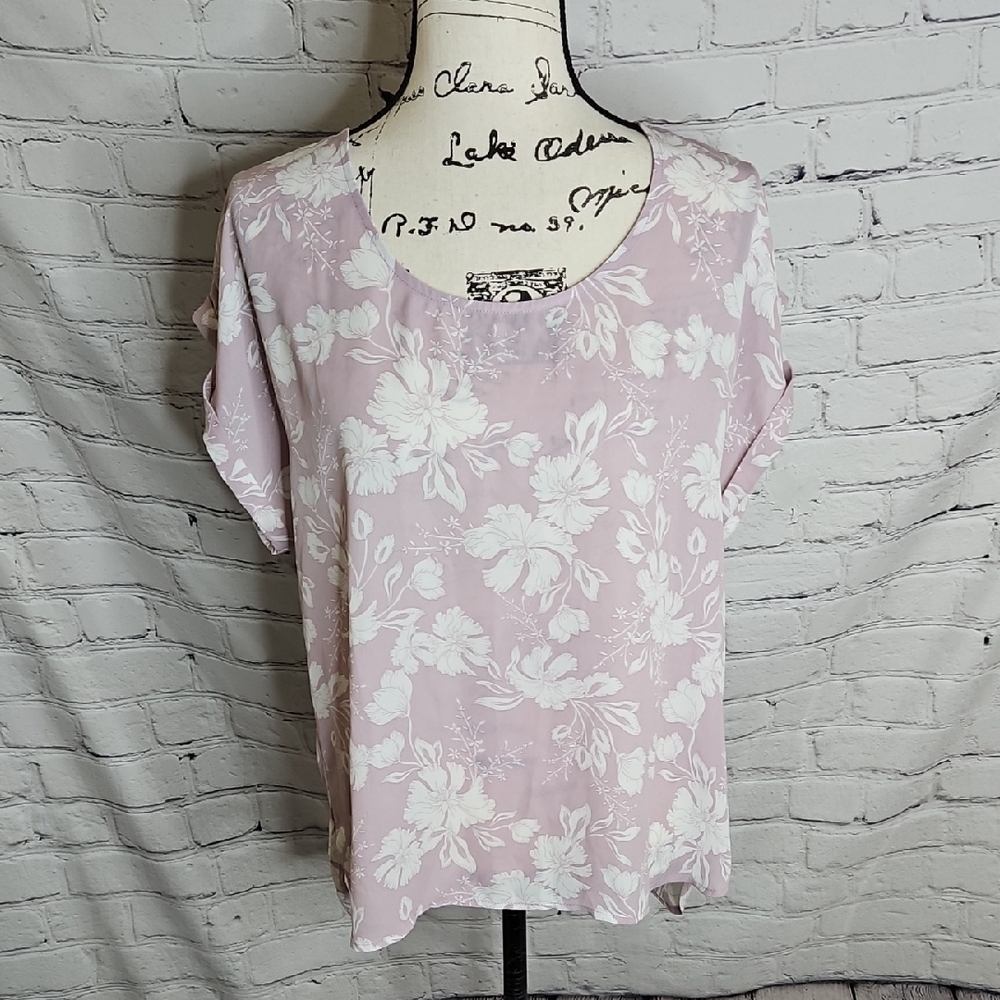 Pink Rose Light Purple Floral Zipper Detail Hi/Low Blouse Size XL